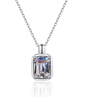 Collier pendentif en argent S925 avec moissanite taille émeraude pour femme, minimaliste, solitaire carré en forme de cube de sucre, plaqué or, troisième partie