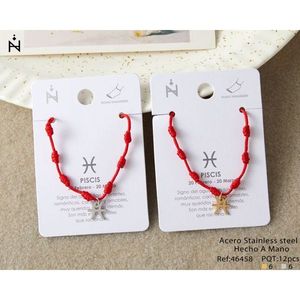 Cavigliera Sette Stelle Pesci con Cordino Rosso in Acciaio Inossidabile, Gioiello Zodiacale Fatto a Mano - Product Image 1