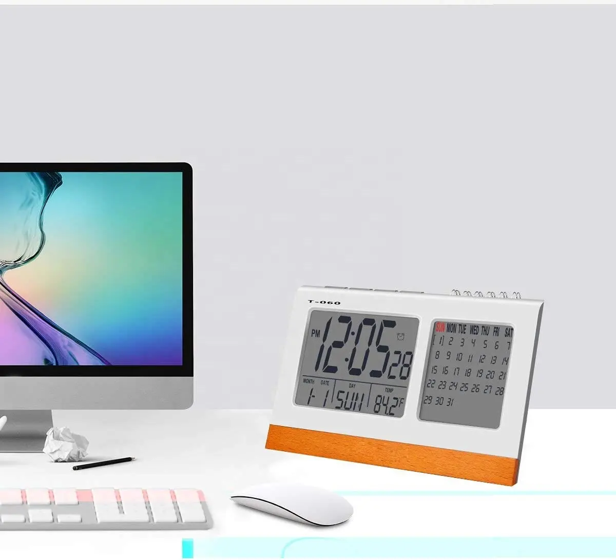 Aomago Digital LED Large Display Alarm Clock Desktop Office Digital Calendar with Temperature