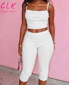 Estate 2 pezzi completi <span class=keywords><strong>donna</strong></span> Casual maglia <span class=keywords><strong>rosa</strong></span> a coste Top e due pezzi Cropped <span class=keywords><strong>pantaloni</strong></span> <span class=keywords><strong>donna</strong></span> - Product Image 5