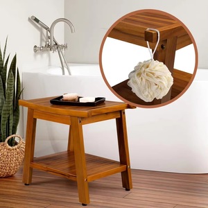 Xinhao Wooden Shower <b>Bench</b> With <b>Storage</b> Shelf Bathroom Stool Waterproof Indoor Shower <b>Seat</b> Multi Functional Bath Furniture - Product Image 2