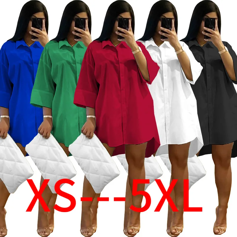 spring summer new plus size women's clothing half sleeve solid color loose shirt casual dresses