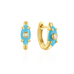 Pendientes de Aro CANNER Marquise con Turquesa y Circonita Cúbica, Plata 925, Pequeños Aros con Circonitas para Mujer - Product Image 1