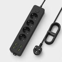 Regleta de Enchufes Europea de 5 Vías Personalizada por Fabricantes Chinos, 3 Puertos USB, 2 Puertos Tipo C, 2500W, Protección Contra Sobrecarga