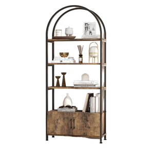 Large Scale Modern Display Shelf for Ample Storage Tall Metal Frame 4 Tier Arched Bookshelf Doors Multifunction - Product Image 1