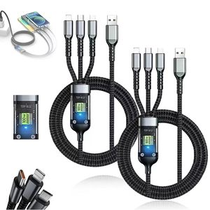 Câble de données transparent 3-en-1 100W 1,2m à charge rapide avec veilleuse pour iPhone 16 15 14 Pro Max, tressé 3A, compatible batterie externe et ordinateur - Product Image 1