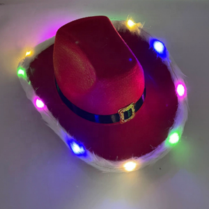Sombrero de Navidad con Luces LED Rojas <span class=keywords><strong>y</strong></span> Blancas de Papá Noel, Decoración de Disfraz, Sombrero de Vaquero Navideño Iluminado - Product Image 3
