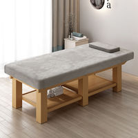 Lit de massage thaïlandais en bois massif pour salon de spa, table de massage professionnelle en bois avec base en bois et matelas confortable