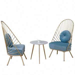 Silla Individual de Tela con Respaldo Alto, Estilo Nórdico Moderno, de Lujo Ligero, para Balcón o Apartamento, con Estructura de Hierro - Product Image 1