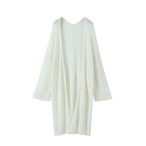 Cárdigan de punto de lana de longitud media para mujer Runqi, color blanco melocotón, talla grande, prenda exterior suave, capa transparente, estilo sencillo y moderno. - Product Image 2