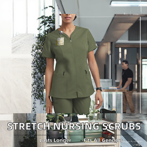Uniforme médical, infirmier, dentaire, hospitalier, de médecin, fabriqué en usine, services OEM, uni, pas cher, col en V, manches courtes, en gros, écologique - Product Image 2