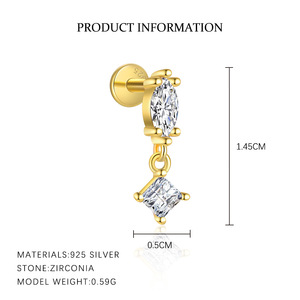Hainon Boucles d'oreilles en argent sterling 925 à la mode en zircon géométrique Boucles d'oreilles en or Boucles d'oreilles classiques pour femmes <span class=keywords><strong>X343</strong></span> - Product Image 5