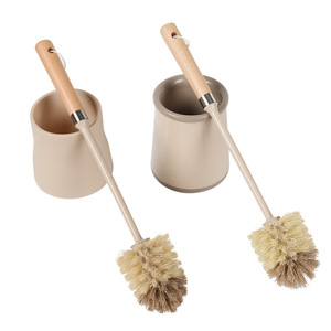 Ensemble de brosses de toilette avec base, manche long en bois, poils en fibre de coco, boucle de suspension pour le nettoyage de la salle de bain - Product Image 5