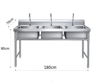 Évier commercial en acier inoxydable de haute qualité à trois bacs, épaisseur 1,0 mm, taille de bassin personnalisable, modèle 3, 24 kg - Product Image 4