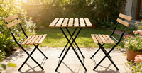 Modernes Outdoor-Bistro-Set mit Leichtgewicht-Klapptisch und 2 Klappstühlen aus Holzlatten für Garten/Terrasse/Esszimmer/Wohnzimmer