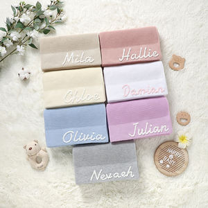 Mimixiong Hot Sale OEKO-TEX Groothandel Katoen Gepersonaliseerde <span class=keywords><strong>Baby</strong></span> Naam Brede Rand Babyshower Cadeau Pasgeboren <span class=keywords><strong>Baby</strong></span> Gebreid Dekentje - Product Image 3