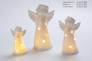 Anjo pequeno iluminado conduzido do Natal com estrela estátua cerâmica do anjo Anjo porcelana branca - Product Image 2