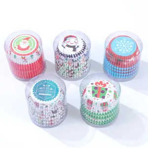 100pcs Christmas Cake Decorating Tools Greaseproof Cupcake Paper Baking Cups Xmas Design Cupcake Cases