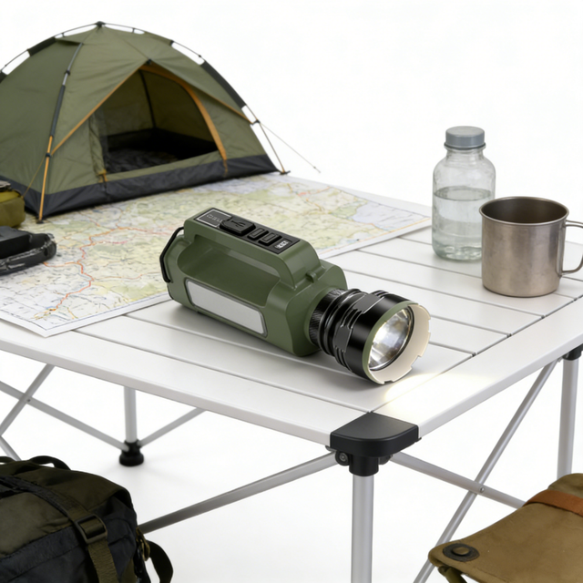 White ABS Solar Rechargeable Portable Camping Flashlight with Telescopic Zoom Emergency Light 200-500m Beam Distance IP67 Rated