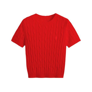 Tops en tricot pour femmes à manches courtes respirants d'été, décontractés en plein air, tricot torsadé, col rond, <span class=keywords><strong>pull</strong></span> pour femmes - Product Image 6