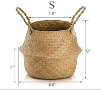 Panier de rangement écologique en jonc de mer avec poignées, tressé à la main, imperméable, pour plantes, couvertures, salon (D20*23cm)