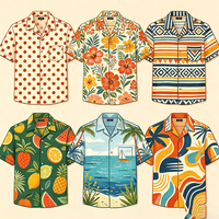 Chemise Hawaïenne Homme Personnalisée OEM, Motif Plumeria et Palmier, Grande Taille, Col Camp, Imprimé Tropical, Manches Courtes, Idéale pour Luau, Croisière et Vacances