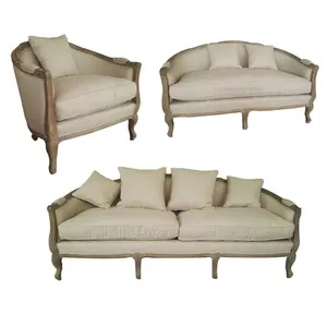 Gỗ Cổ Khắc Khung Vải Lanh Cắt Sofa 1 + 2 + 3 Phòng Khách Sofa - Product Image 1