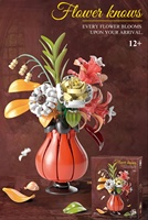 Ensemble de blocs de construction MOC Fleurs Vibrantes en gros avec vase et plantes en plastique assemblées - Jouet de construction de 566 pièces pour filles