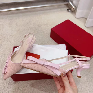 Top Quality Luxury Designer Shoes patent leather pointed color blocked <b>bow</b> women's <b>sandals</b> shallow mouth kitten heels mid air - Product Image 1