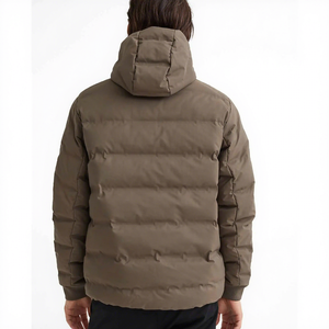 Veste matelassée à capuche marron pour homme, coupe-vent, décontractée, hiver, coupe régulière, rembourrage en duvet, fermeture éclair, couleur unie - Product Image 5