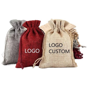 Petite pochette en toile de jute naturelle, sac cadeau en lin, pochette à cordon avec logo personnalisé - Product Image 1