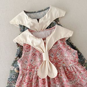 Abito Estivo 2026 Nuovo Stile in Puro Cotone Morbido per Bambina, Vestito Floreale Vintage con Colletto alla Marinara e Fiocco, Abito da Principessa - Product Image 5