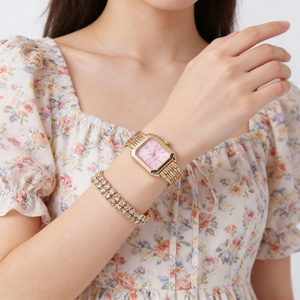 LP35 Accessoires de mode et bijoux, Ensemble de 2 montres à quartz pour femme, <span class=keywords><strong>montre</strong></span>-<span class=keywords><strong>bracelet</strong></span> carrée dorée en métal économique avec <span class=keywords><strong>bracelet</strong></span> en diamant - Product Image 6