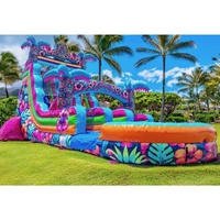 Toboggan aquatique gonflable commercial à double voie Huawii TIKI avec piscine pour la location événementielle