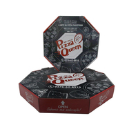 Emballage thermique jetable personnalisé avec logo, boîte à pizza/sushi octogonale en papier ondulé noir avec personnalisation en relief