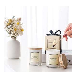 Pot à <span class=keywords><strong>bougie</strong></span> de soja mat vide personnalisé de luxe Pot en métal en verre dépoli Couvercle en bois de bambou Couvercle en métal Couverture de luxe pour la cire - Product Image 2