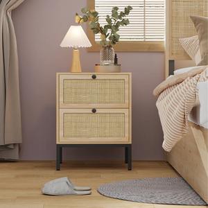 Boho legno naturale Rattan 4 pezzo set camera da letto con cassetti di stoccaggio comò e comodino per mobili moderni rustici per la casa - Product Image 4