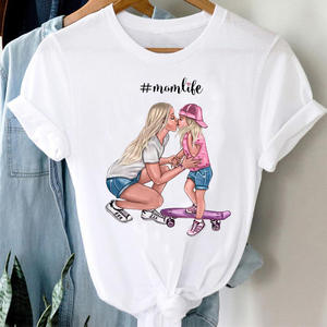 T-<span class=keywords><strong>shirt</strong></span> Personalizzata da Donna Stile Anni '90 con Stampa Cartoon di Mamma e Figlio, Maglietta Alla Moda per Signora - Product Image 3