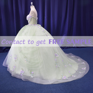 <span class=keywords><strong>Vestido</strong></span> de Quinceañera TEENYEE, Estilo Princesa, Satinado, Color <span class=keywords><strong>Verde</strong></span> Claro, con Lentejuelas, Apliques de Flores 3D y Pedrería - Product Image 3
