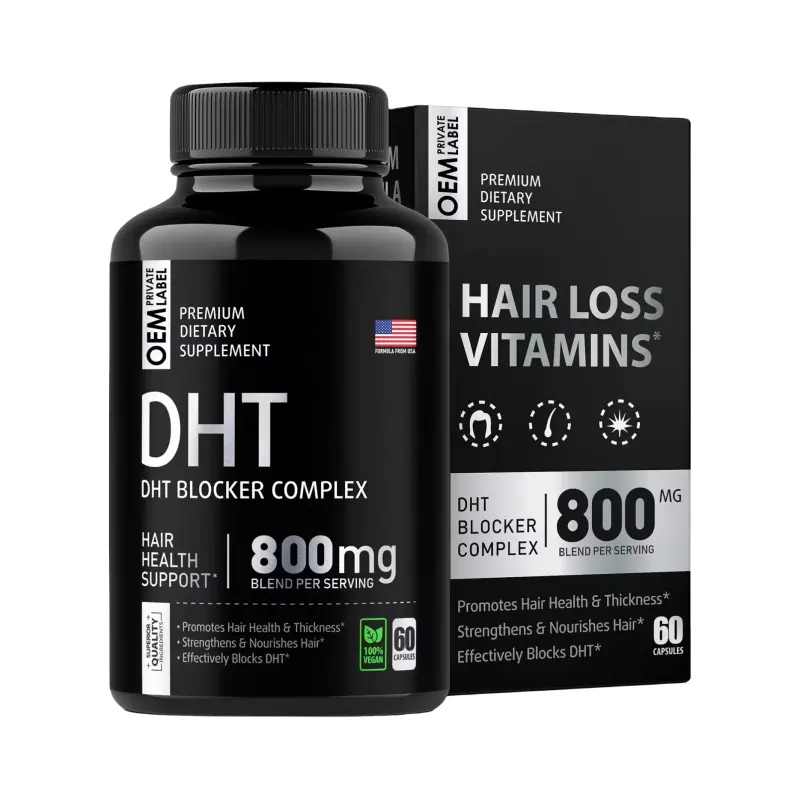 Amazon Hot DHT pemblokir kapsul Biotin Saw Palmetto suplemen Vegen sehat kuat Vitamin rambut kapsul pertumbuhan