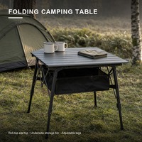 Table de camping pliante en aluminium, hauteur réglable, avec sac de rangement en filet - Utilisation pour le camping, la plage, les pique-niques, la chasse et les sorties en plein air