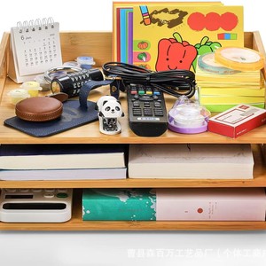 Bamboo Desktop <b>File</b> Tray Stackable Multi Tier <b>Organizer</b> With Double Handles Natural Wood Color Rectangle Standing Type - Product Image 5