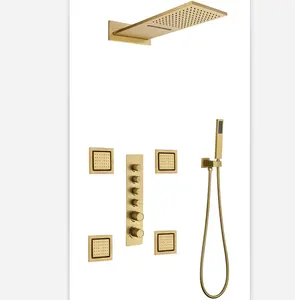 Factory Direct Gun All Copper Constant Temperature Into The Wall Shower Set Waterfall Rain Black Concealed Shower