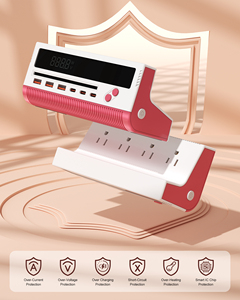 Power Strip With 4 AC Outlets 3 <b>USB</b> A 3 <b>USB</b> C Ports LED Display 1.5M Cable Pink ABS Material - Product Image 4