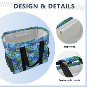 Colorful Tropical Palm Print <b>Large</b> Wide-open Foldable Summer <b>Beach</b> Utility <b>Bag</b> Collapsable <b>Beach</b> Tote Dust <b>Bag</b> with Mesh Pockets - Product Image 4