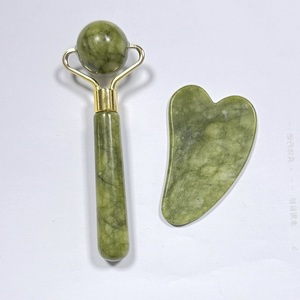 Round Ball <b>Light</b> Green Xiuyan jade Face Roller Anti puffiness jade roller and guasha set - Product Image 5