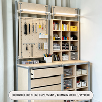 Meuble de rangement en contreplaqué d'aluminium modulable, présentoir multi-niveaux à panneaux perforés avec tiroirs de rangement