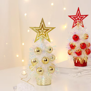 <strong>Mini</strong> PVC Artificial Tinsel Tabletop Christmas <strong>Tree</strong> with Star <strong>Tree</strong> Topper and Ornaments for <strong>Xmas</strong> Table Decorations - Product Image 3