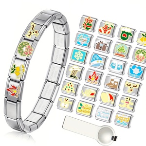สินค้าใหม่พร้อมส่ง คอลเลคชั่นคริสต์มาส 2029 จี้กันน้ำรูปกวาง กระดิ่งหิมะสแตนเลส สร้อยข้อมือสไตล์อิตาเลียน DIY สำหรับคริสต์มาส - Product Image 1