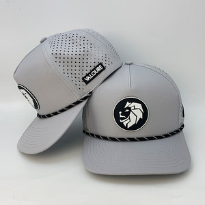 White <b>Waterproof</b> Laser Cut Hole Sports Running Cap Custom Embroidery Logo Rubber Patch Mens Rope Polyester Performance <b>Hat</b> - Product Image 6